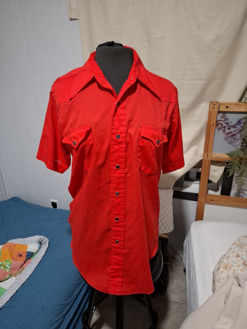 Vintage 1960s Wranglers  Short-Sleeve Red Pearl Snap Shirt